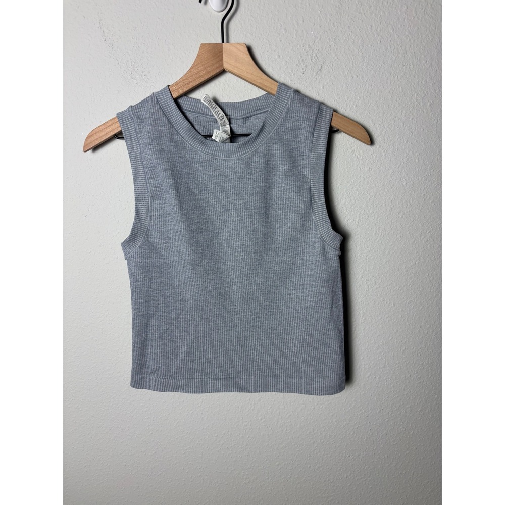 Athleta Renew Seamless Ribbed Muscle Tank Top Blue Grey Large